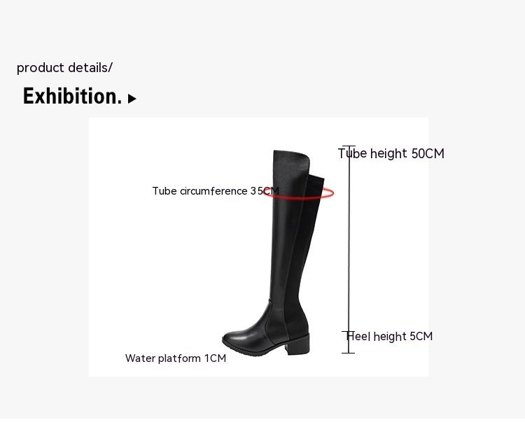 All-match High Paint Boots Long Thick Heel Women