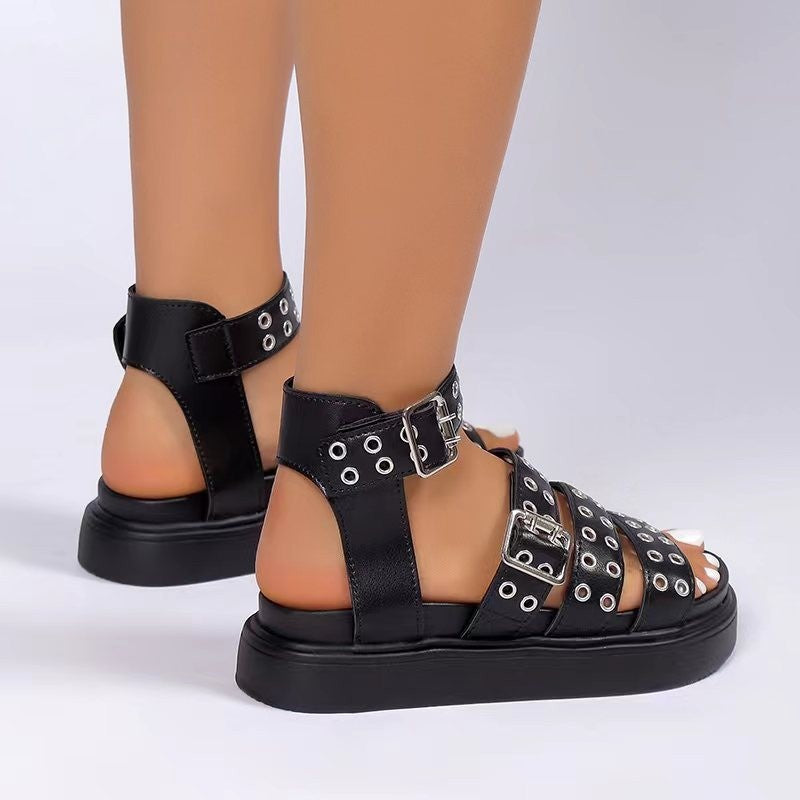 Women's Open Toe Thick Bottom Outdoor Rivet Button Sandals