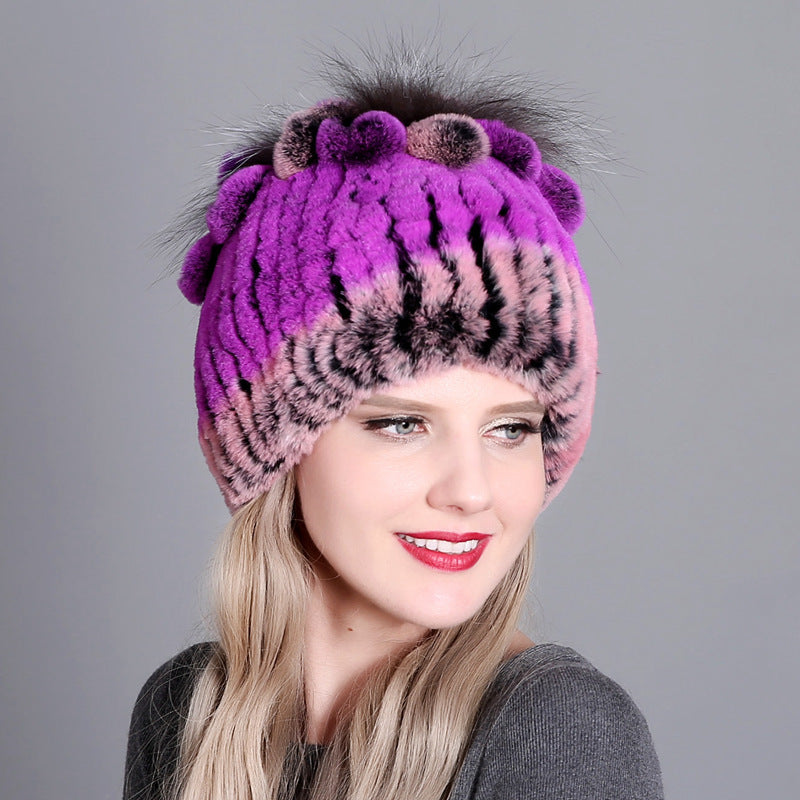 Woven Women's Fur Hats Warm And Thick Warmth Ladies Colorful Knitted Hats