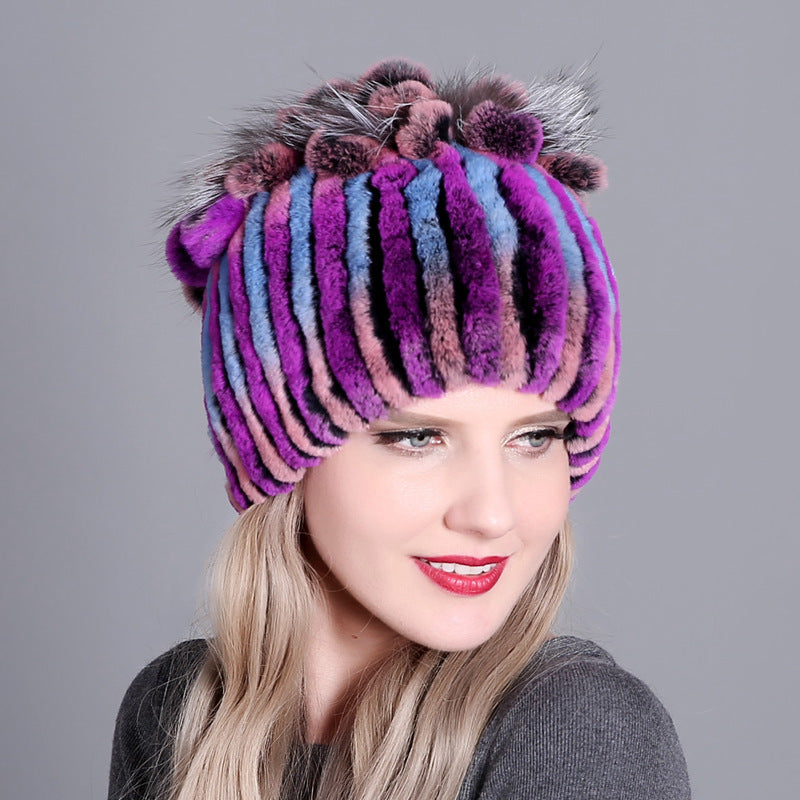 Woven Women's Fur Hats Warm And Thick Warmth Ladies Colorful Knitted Hats