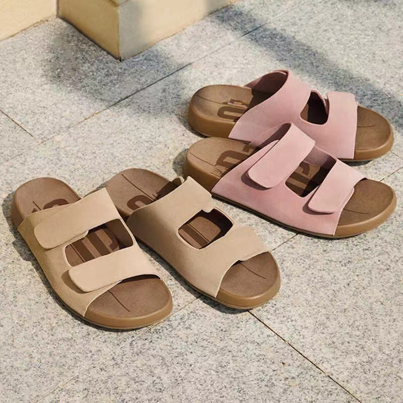 Women's Summer Genuine Leather Outdoor Flat Slippers