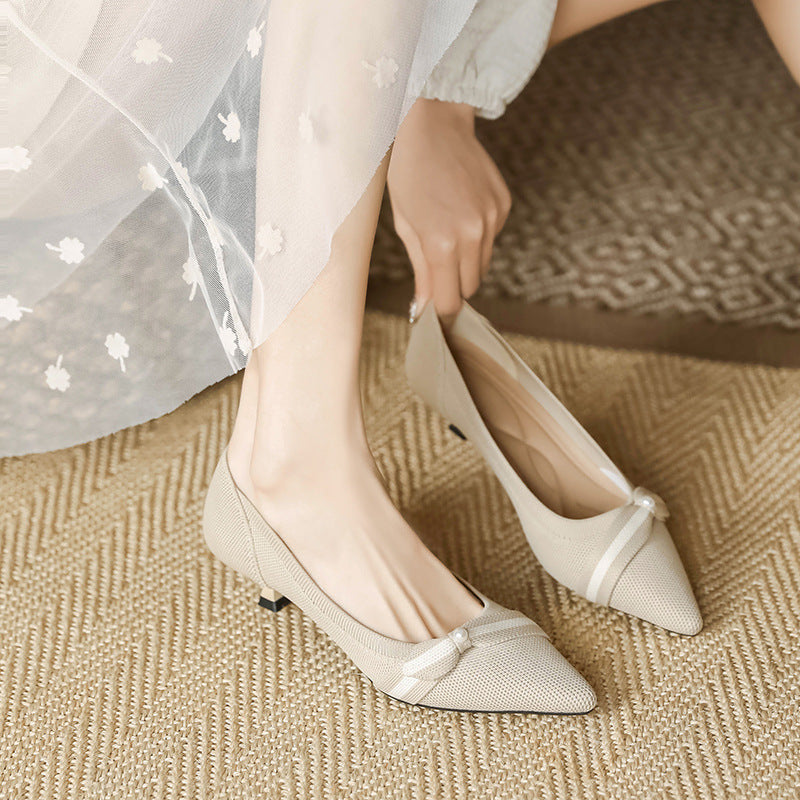 Woven Low-cut Pointed-toe Stilettos Knitted Shoes