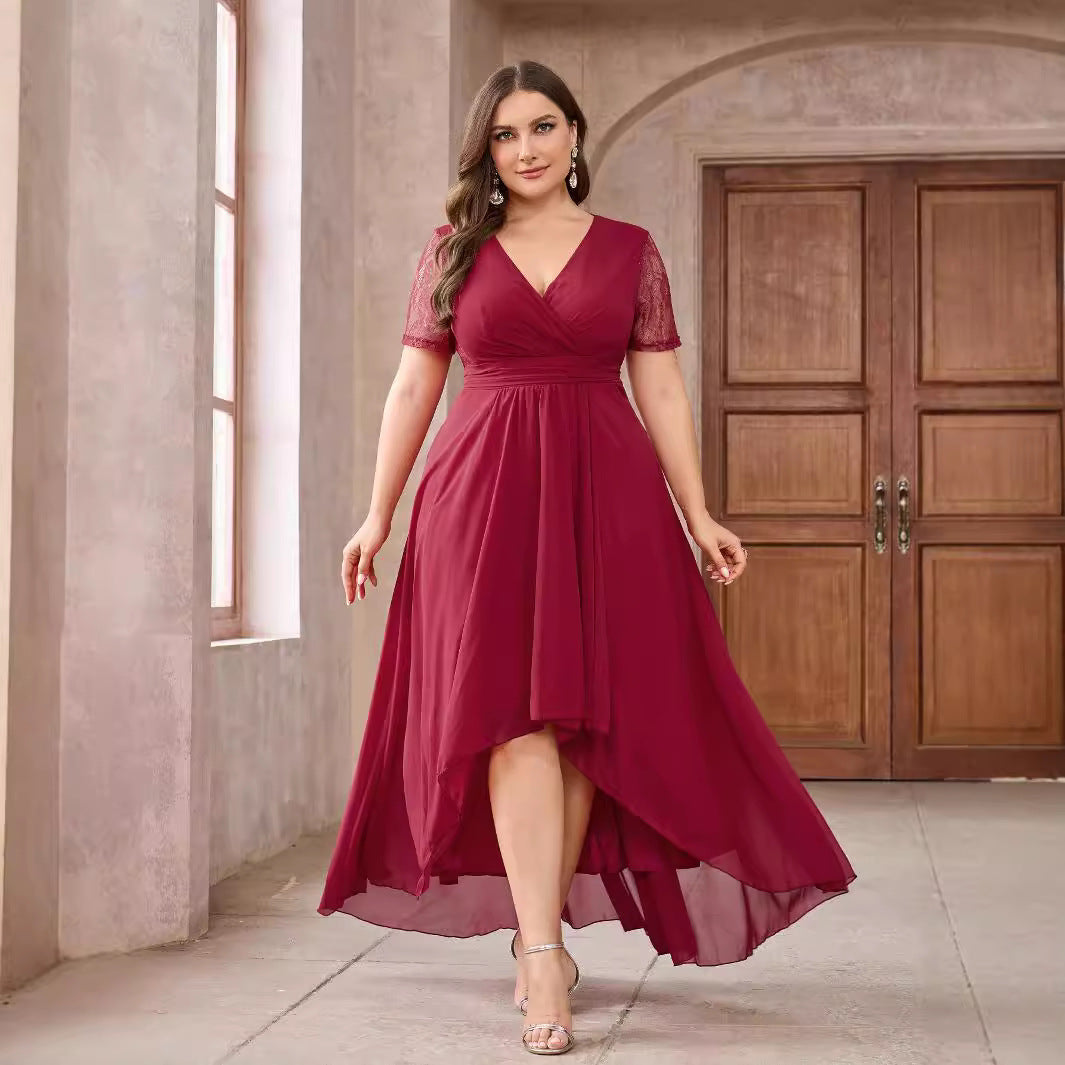 Plus Size Wine Red Elegant Women's Clothing Dress