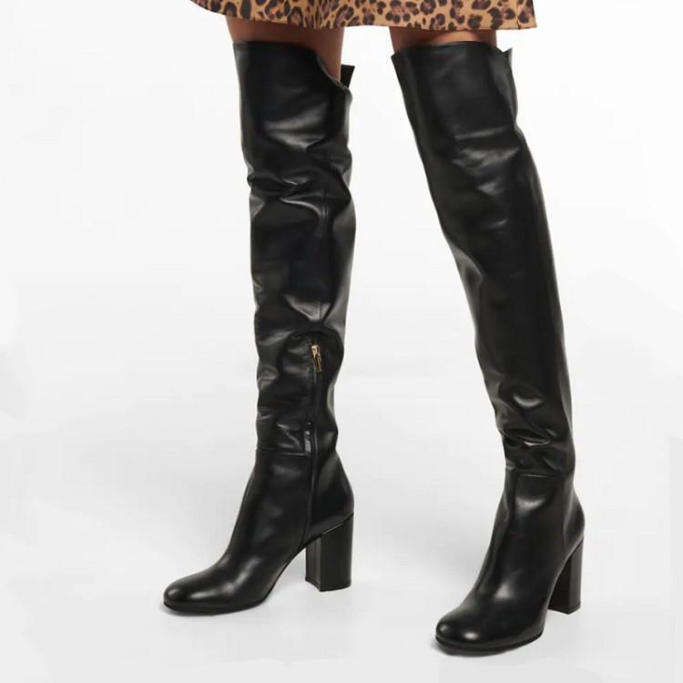 Women's Slim Chunky High Heel Over Knee Boots