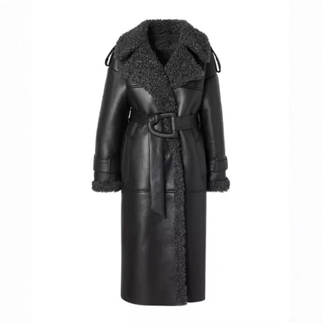 Women's Solid Color Square Collar Fur Warm Coat