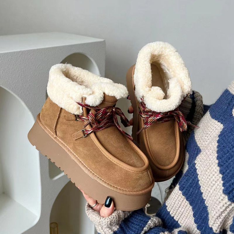 Women's Thick Bottom Increased By Woolen Slipper And Thickened By Warm Snow Boots