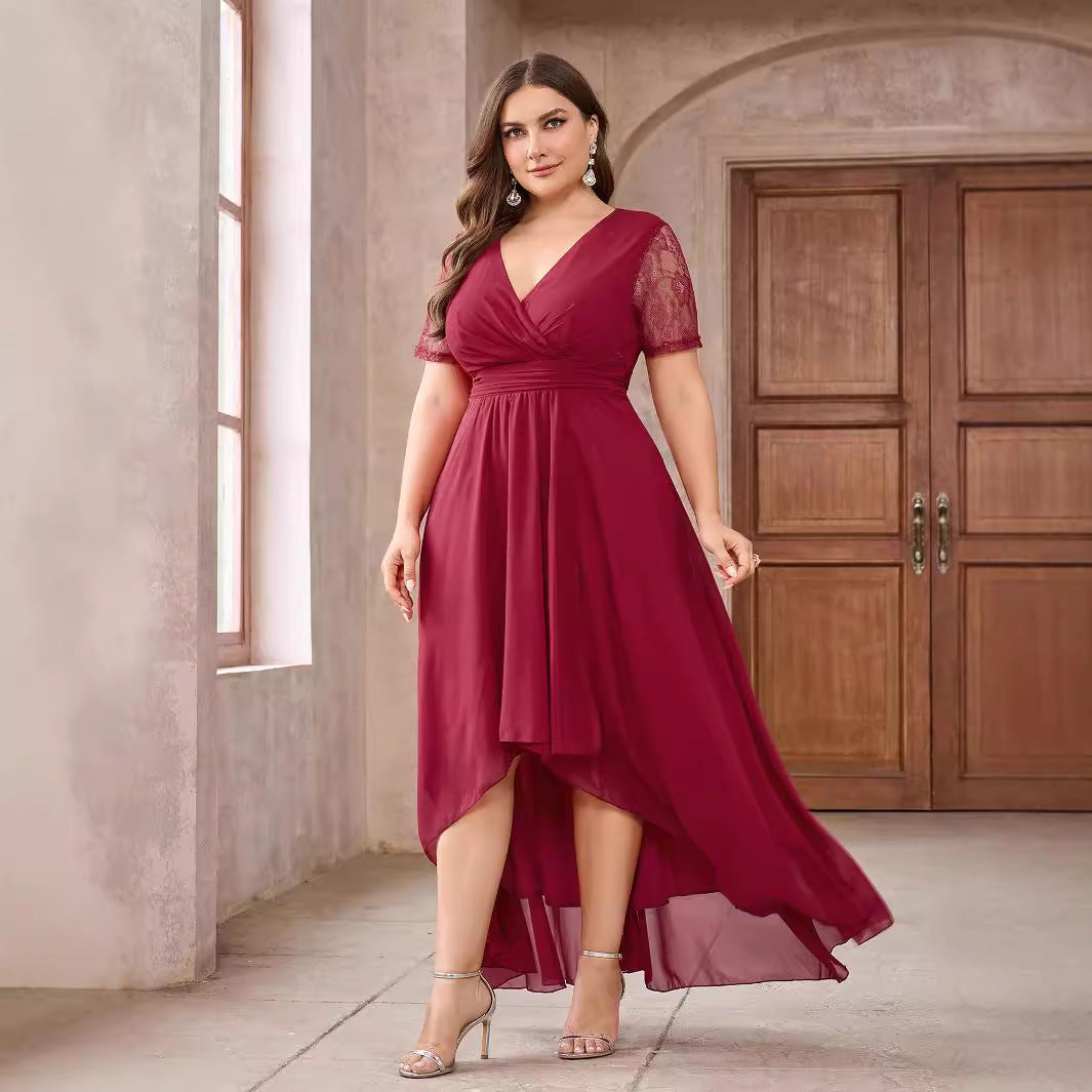 Plus Size Wine Red Elegant Women's Clothing Dress