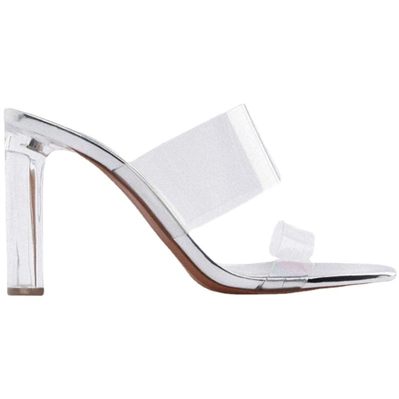 Women's Silver Transparent Crystal High Heels