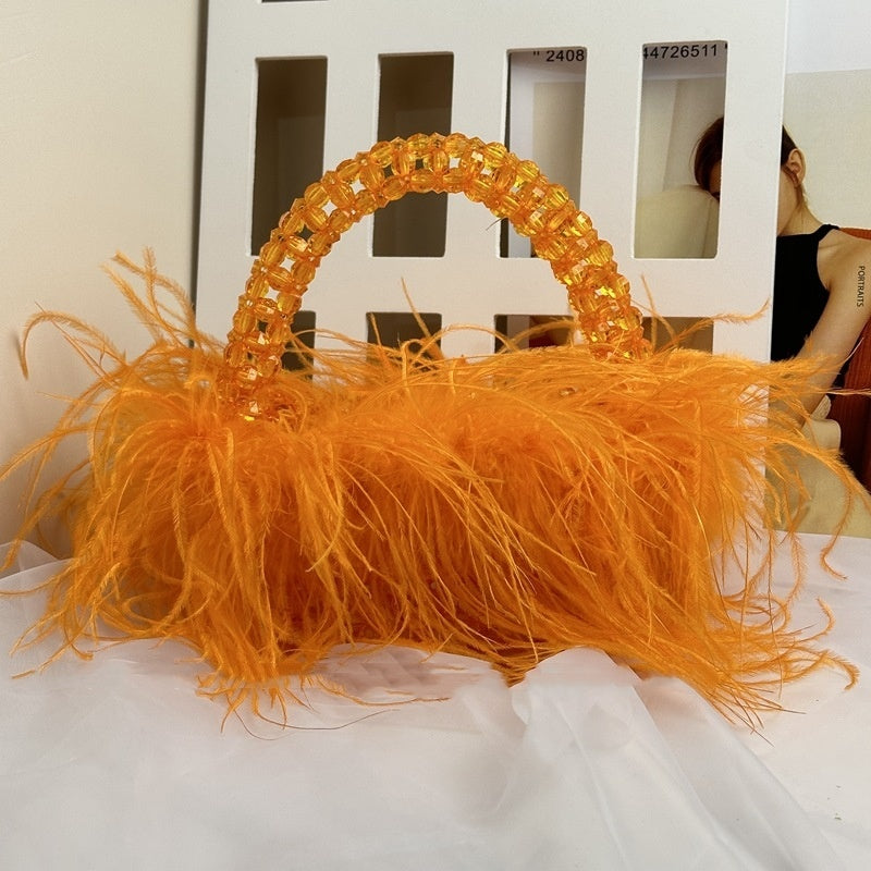 Acrylic Colored Ostrich Wool Beaded Handbag