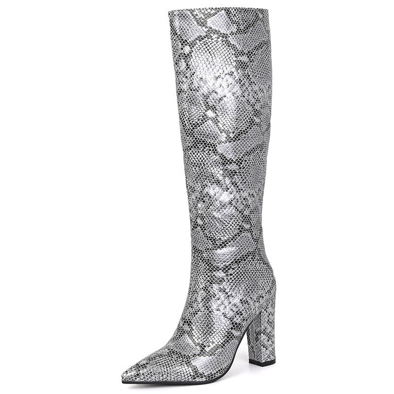 Women's Snake Grain Thickness High-heeled High Top High Leg Boot