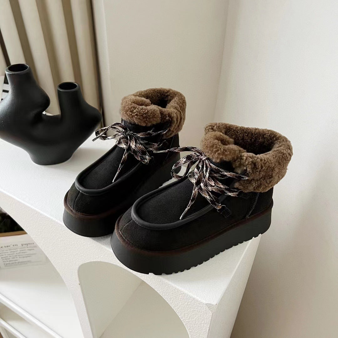 Women's Thick Bottom Increased By Woolen Slipper And Thickened By Warm Snow Boots