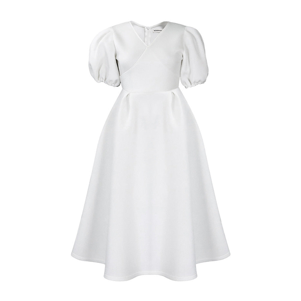 Women's V-neck Puff Sleeve Plus Size Dress