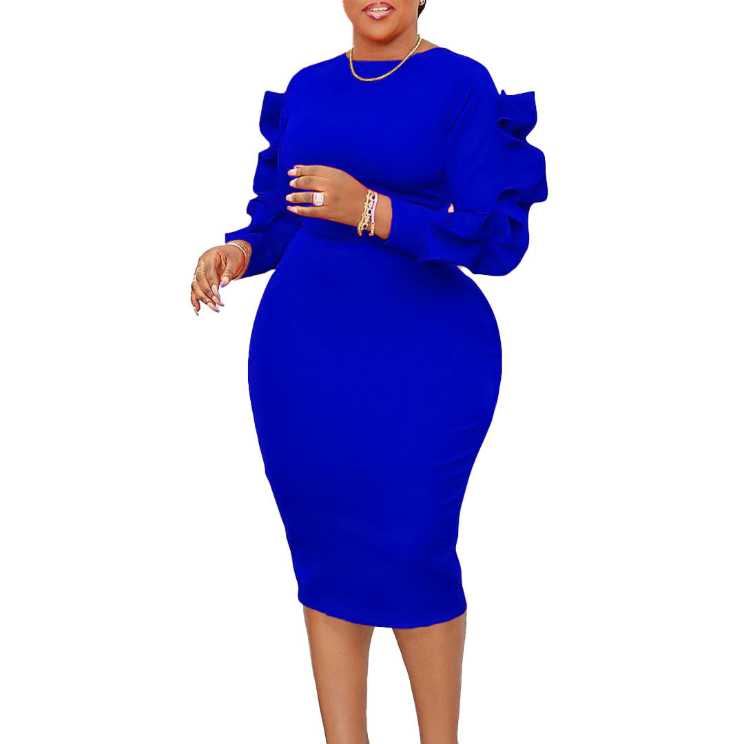 Fashion Temperament Ol Elegant Dress Plus Size Long Sleeve Dress