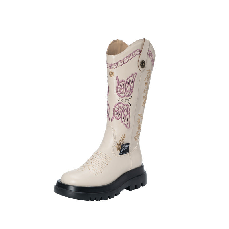 All-match Butterfly Embroidery Cowboy Boot