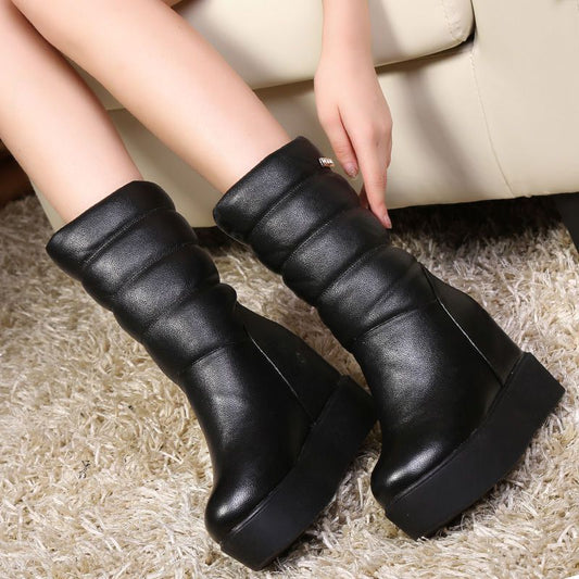 Women's Snow Cotton Tall Leather Fleece Boots