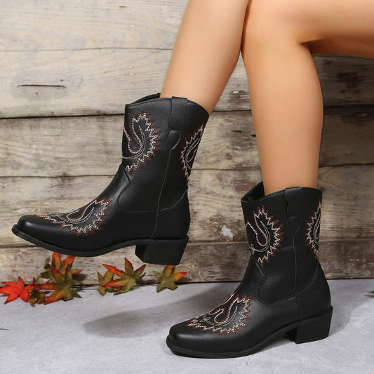 New Large Short Boots Embroidered Ethnic Style Slope Heel Casual Women