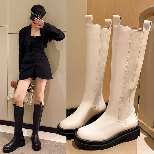 Autumn And Winter New Thick Bottom Small Boots Genuine Leather Knee-high Boots