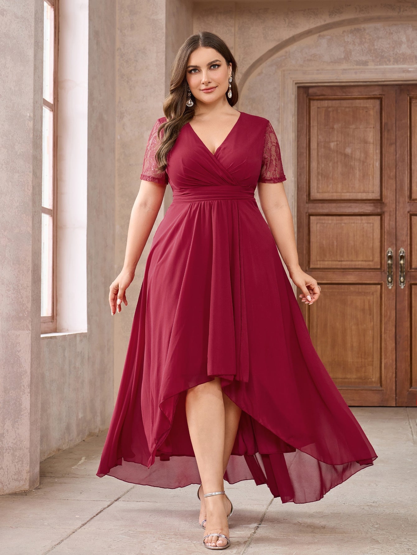 Plus Size Wine Red Elegant Women's Clothing Dress