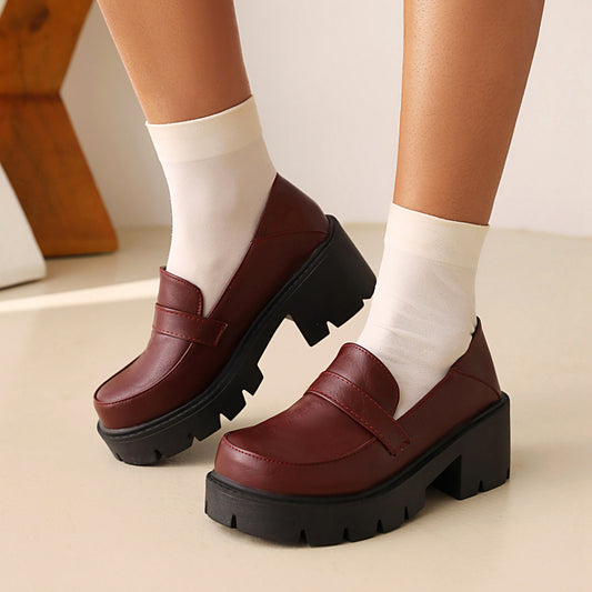 40-43 Plus Size Autumn Thick Bottom Platform Shoes Women's Shoes Simple Retro