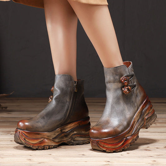 Women's Retro Colored Leather Boots