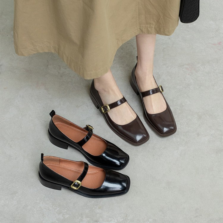 Women's Square Toe Button Flat Shoes