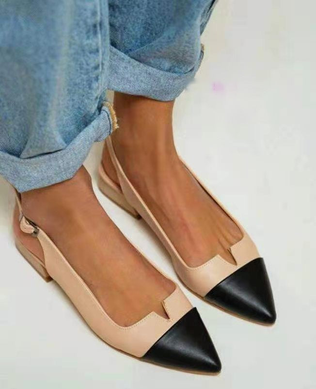 Women's Shoes Pointed Toe Flat Bottom Pumps Color Matching Large Size Low Heel