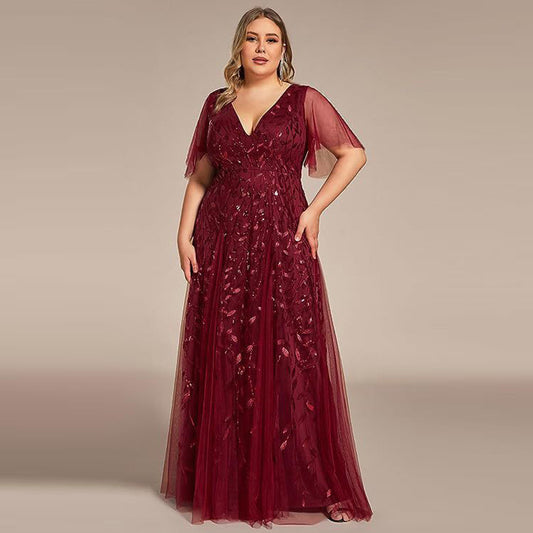 Women's Plus Size Bridesmaid Sequined Net Fishtail Dress