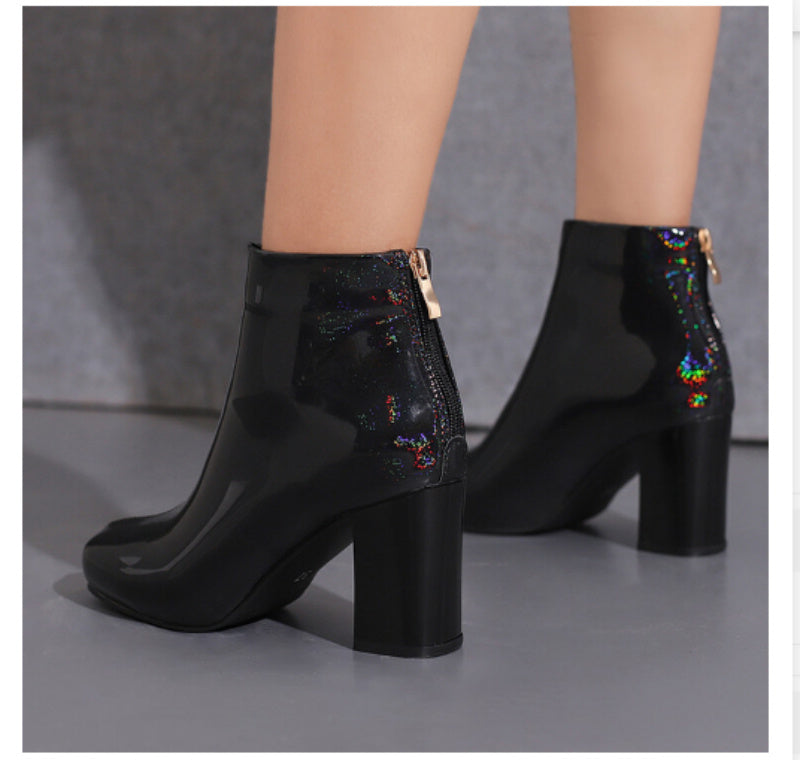 Women's Solid Color Ankle Boots Patent Leather High Heel Fashion