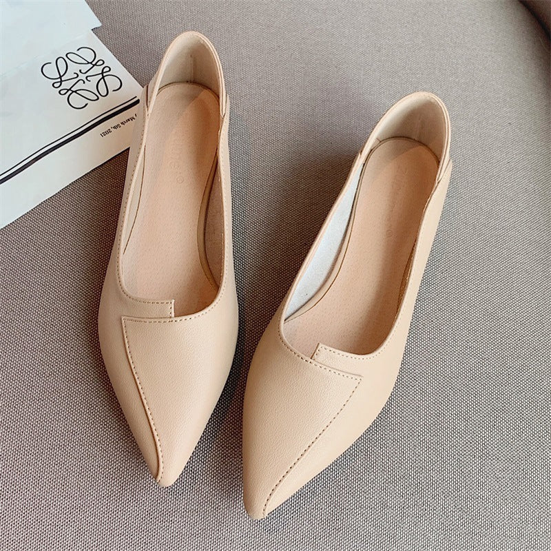 Women's Shoes Pointed Leather Soft Bottom Thick Heel